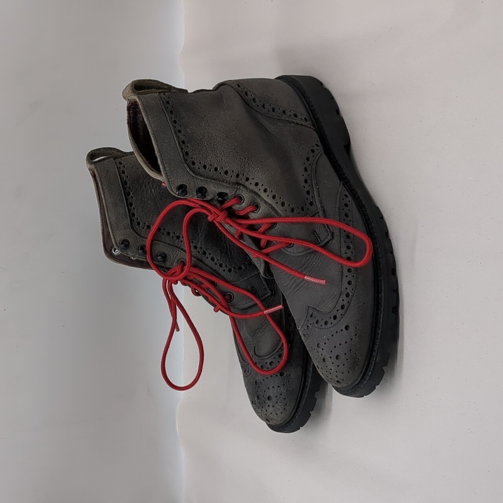 Allen Edmonds Long Branch Wingtip Leather Boots Red Laces Size 8.5 Gray